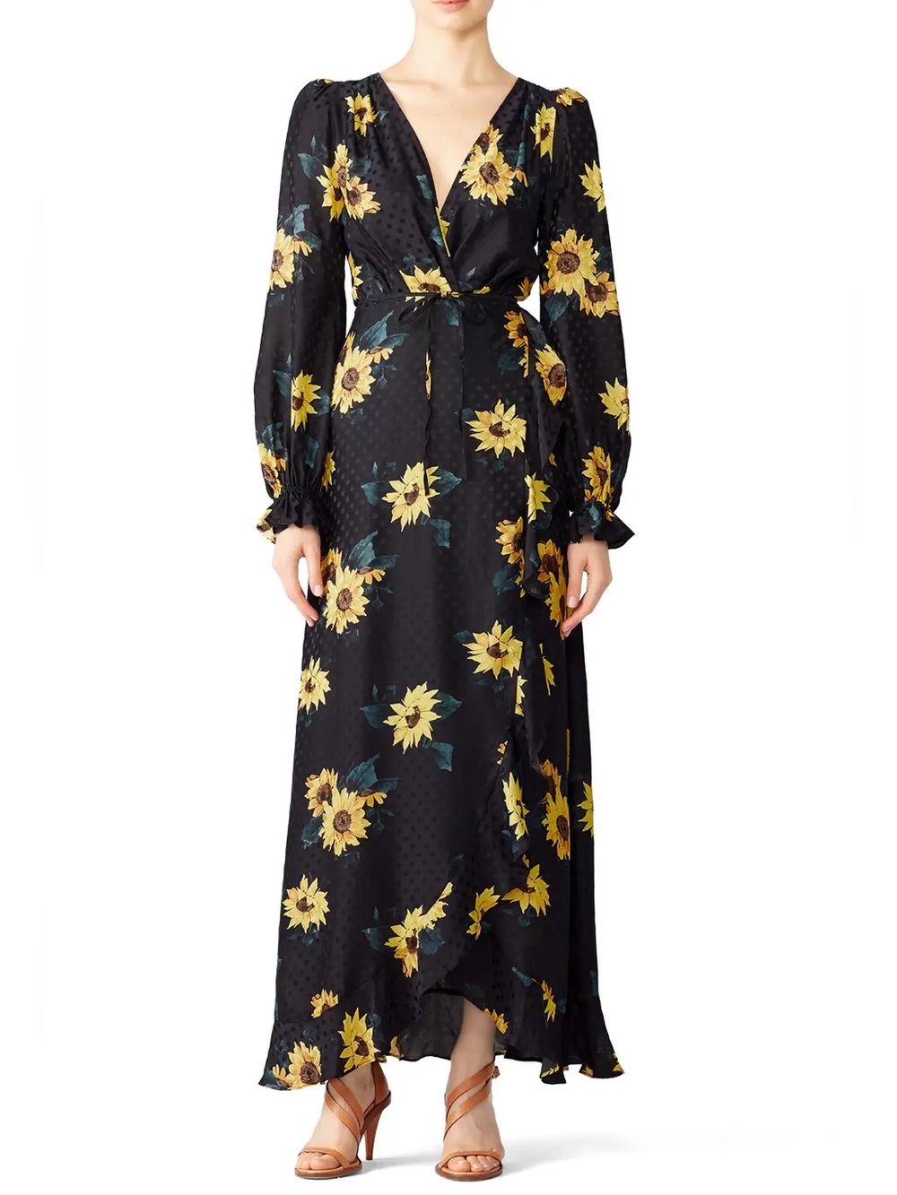 The Kooples Sunflower Crossover Maxi Dress Black Floral Size 2
